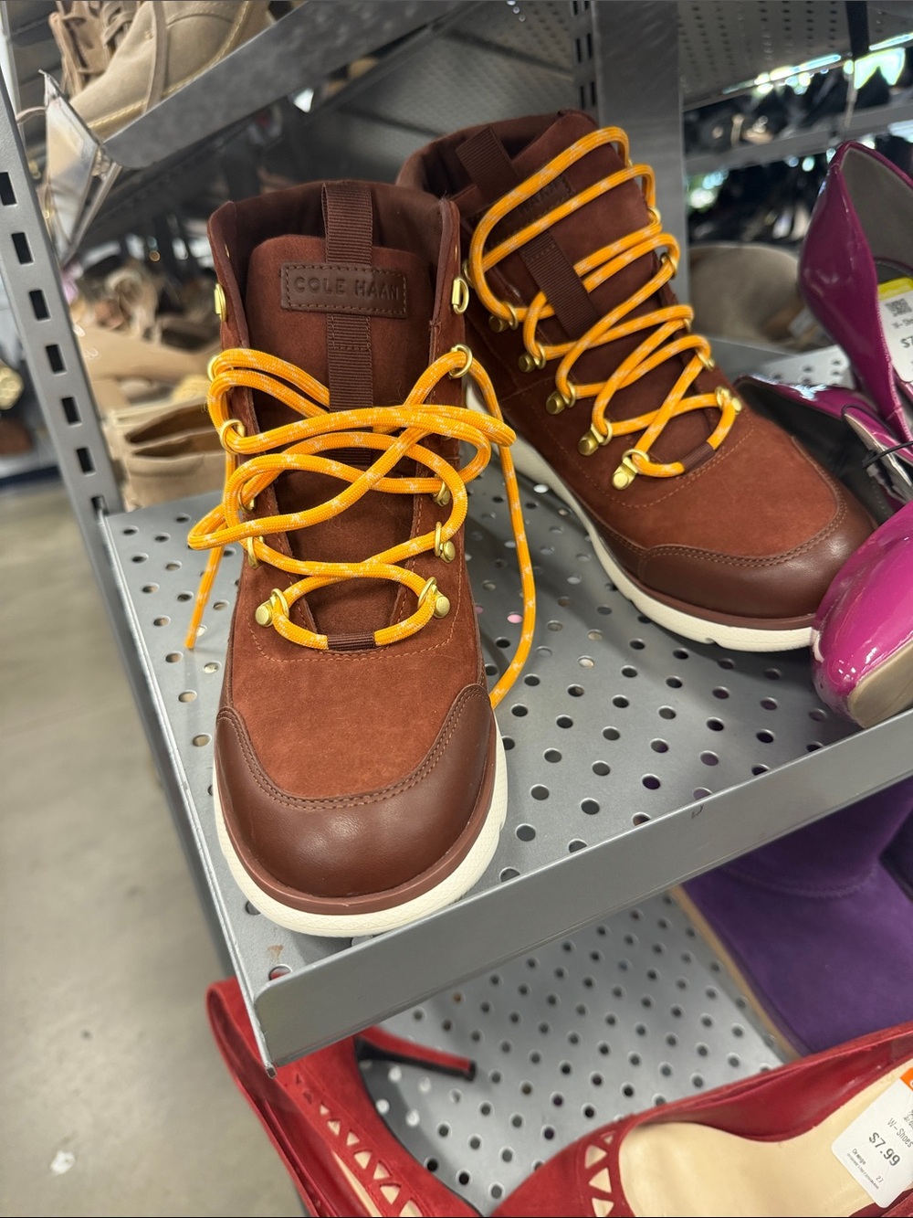 Cole Haan Brown Suede and Leather Boots with Yellow Laces